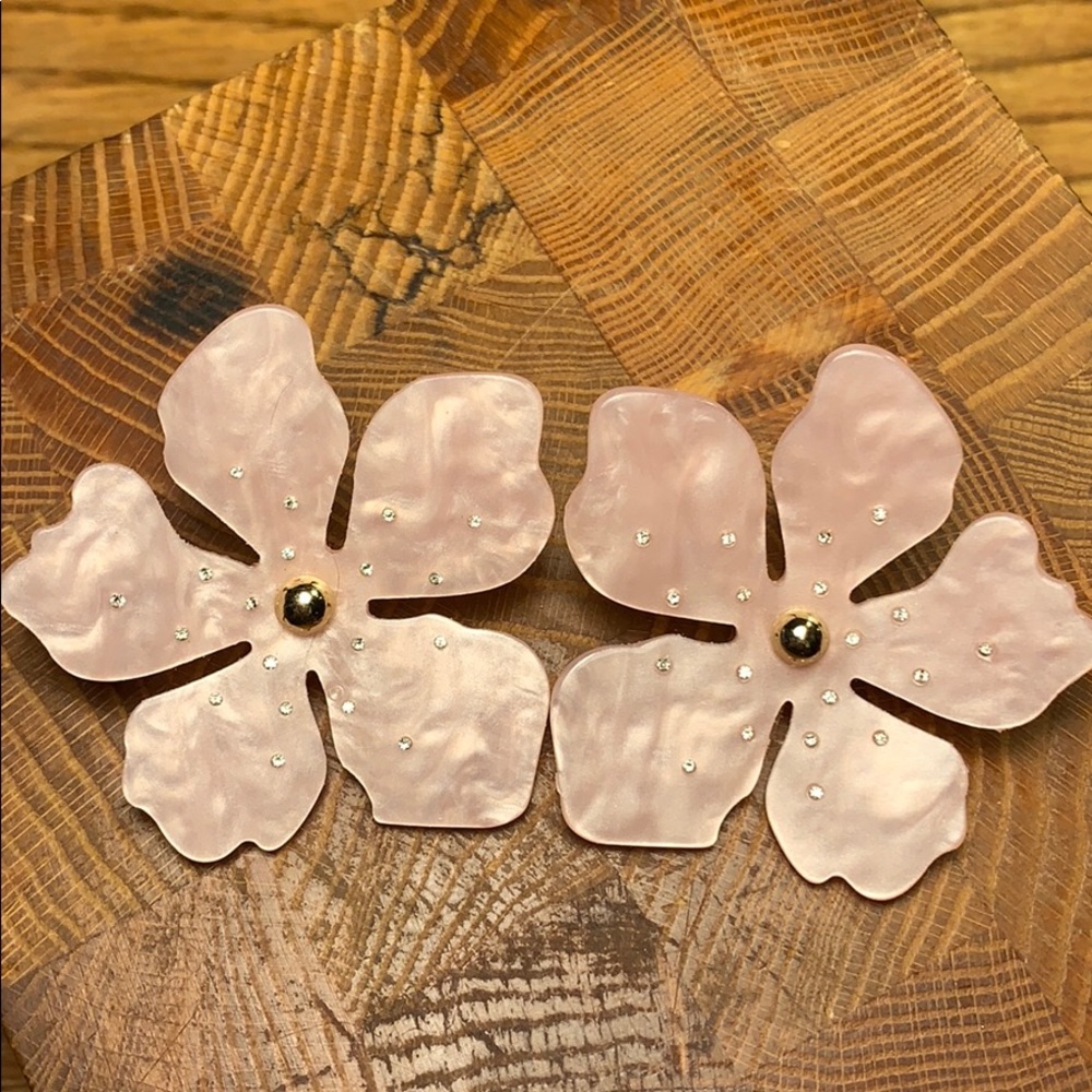 Lucite plastic w/crystals cherry flower earrings